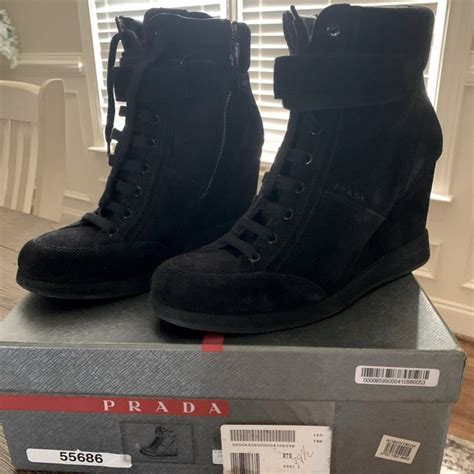 prada black suede wedge hi-top sneakers|Prada sneakers for women.